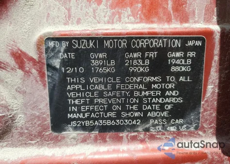 2011 Suzuki Sx4 из США, поврежденный, VIN JS2YB5A35B6303042